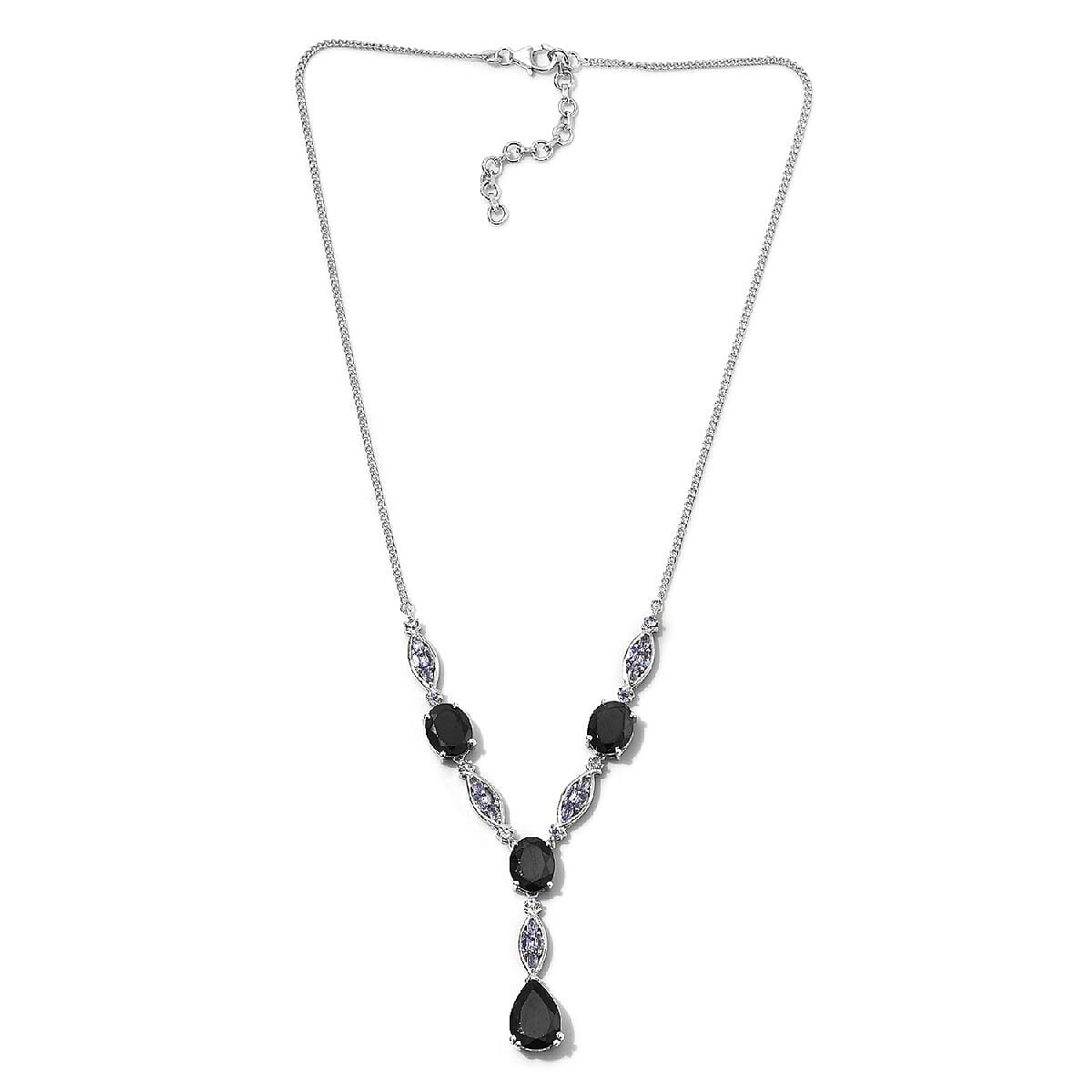 Elite Shungite and Tanzanite Necklace 18-20 Inch in Platinum Over Sterling Silver 11.50 ctw  image number 3