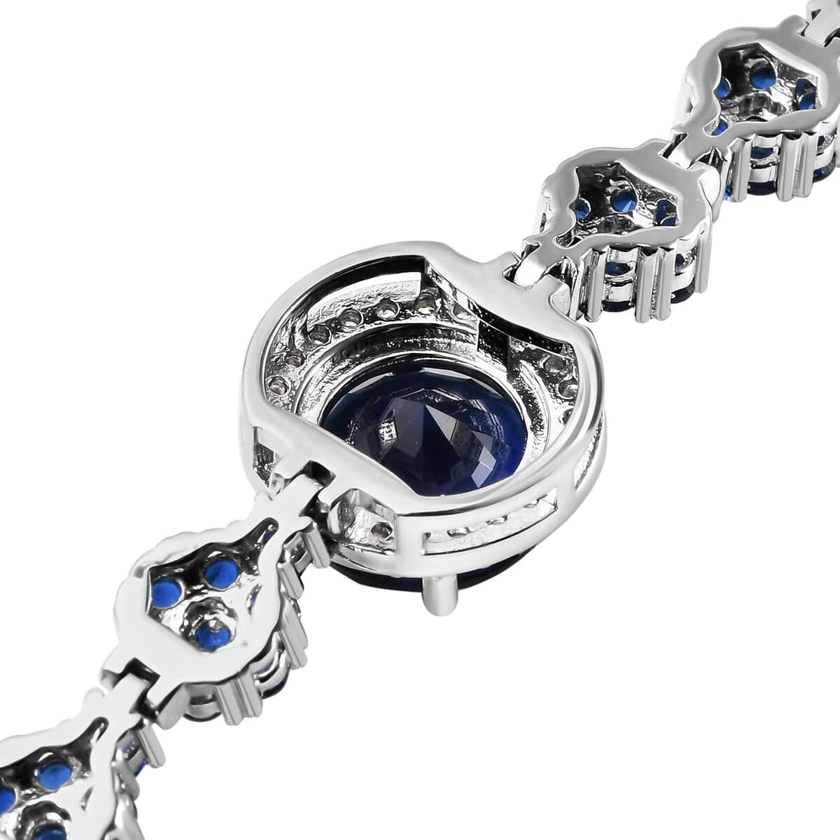 Simulated Blue Sapphire and Simulated Blue and White Diamond Bolo Bracelet in Silvertone & Stainless Steel 3.00 ctw image number 4