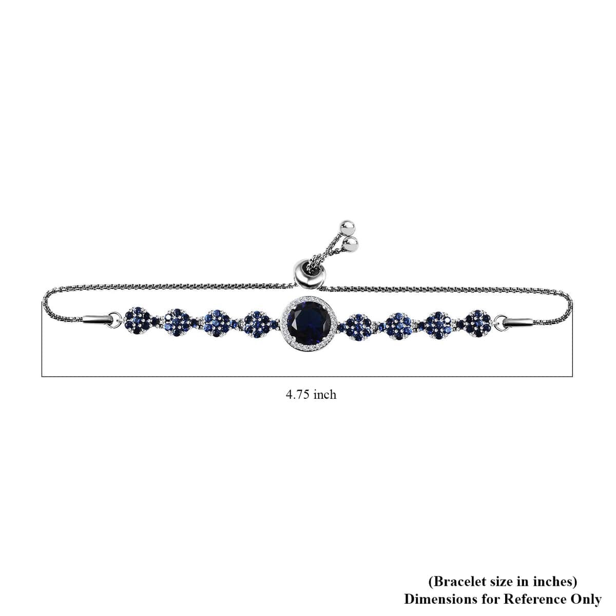 Simulated Blue Sapphire and Simulated Blue and White Diamond Bolo Bracelet in Silvertone & Stainless Steel 3.00 ctw image number 6