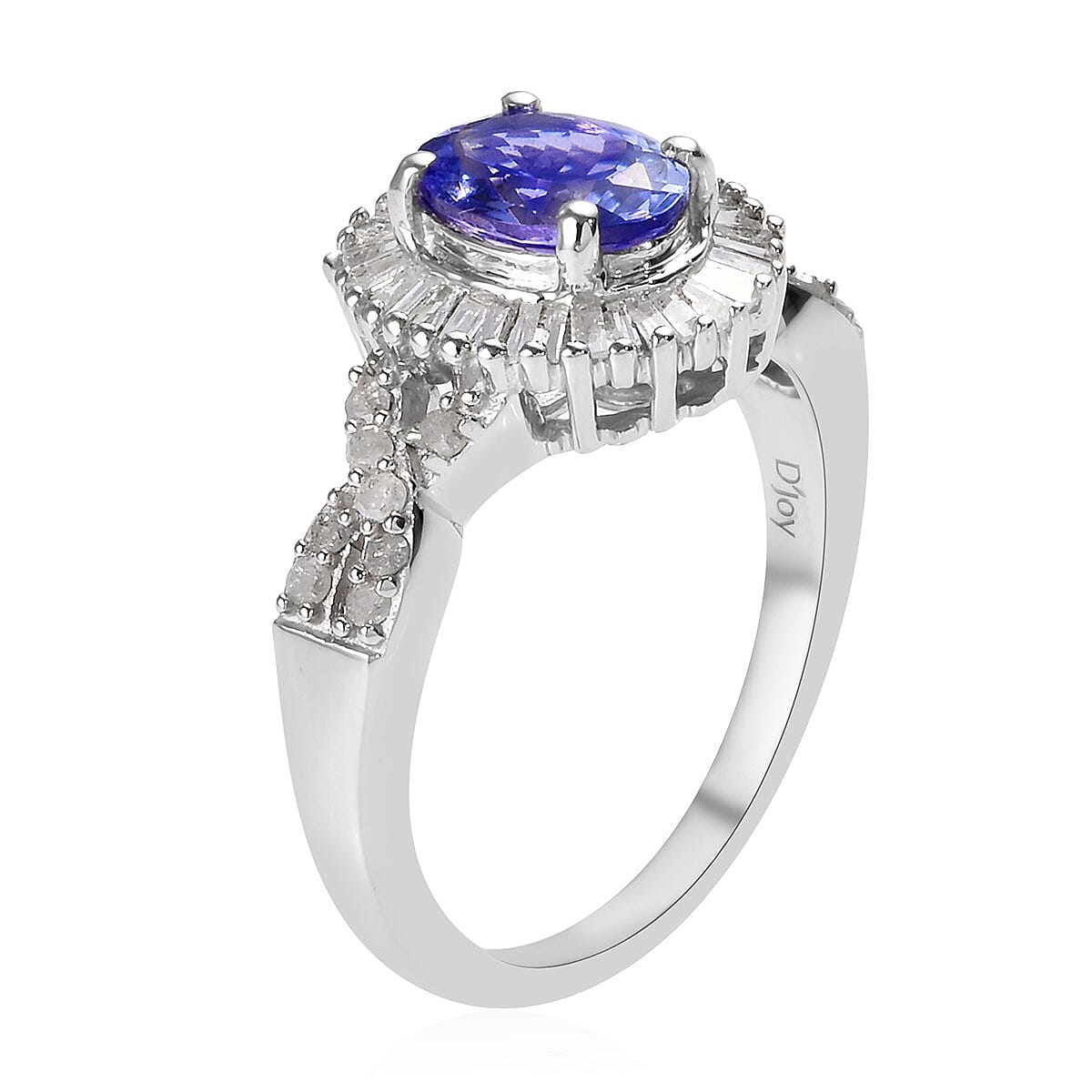 Tanzanite, Diamond (0.48 ct) Ring in Platinum Over Sterling Silver (Size 9.0) 1.75 ctw image number 3