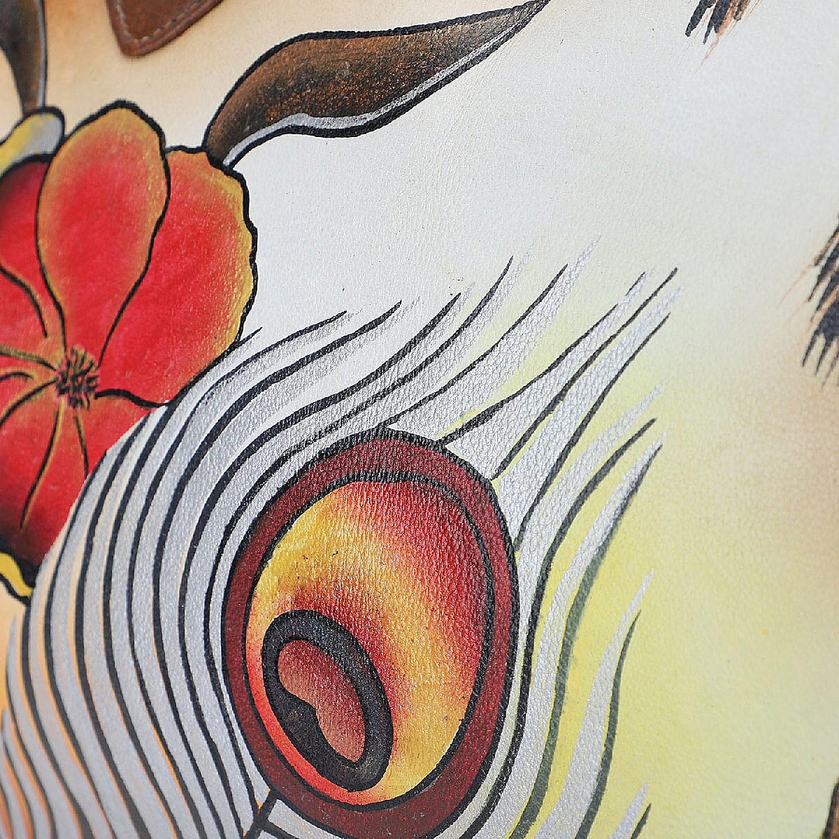 SUKRITI - Brown Peacock Feather Hand Painted 100% Genuine Leather Shoulder Bag image number 6