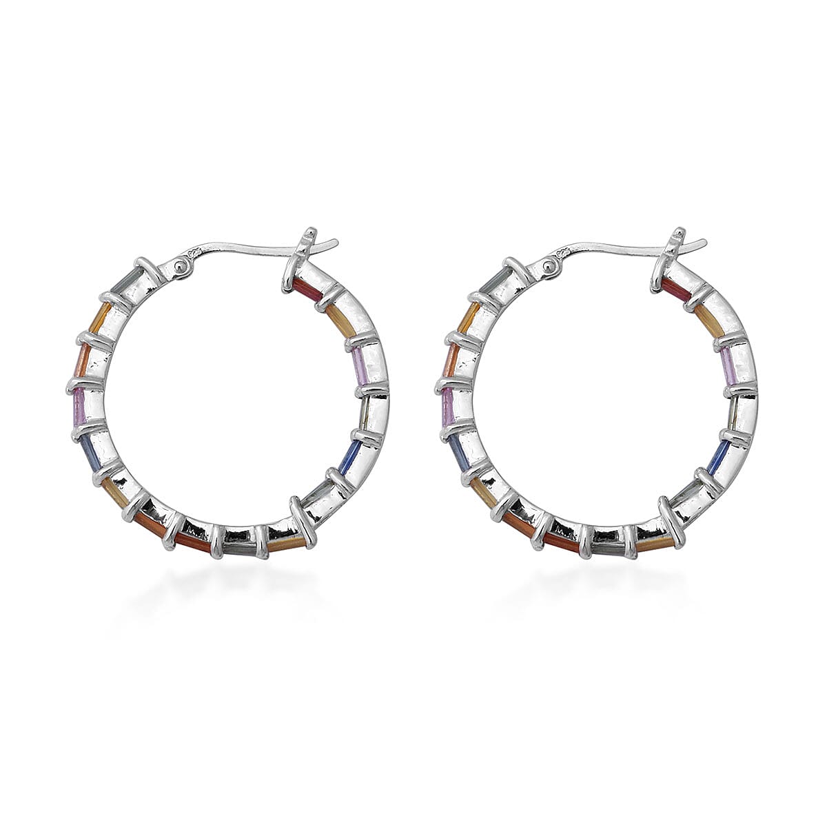 4.80 ctw Multi Sapphire Inside Out Hoop Earrings in Platinum Over Sterling Silver 