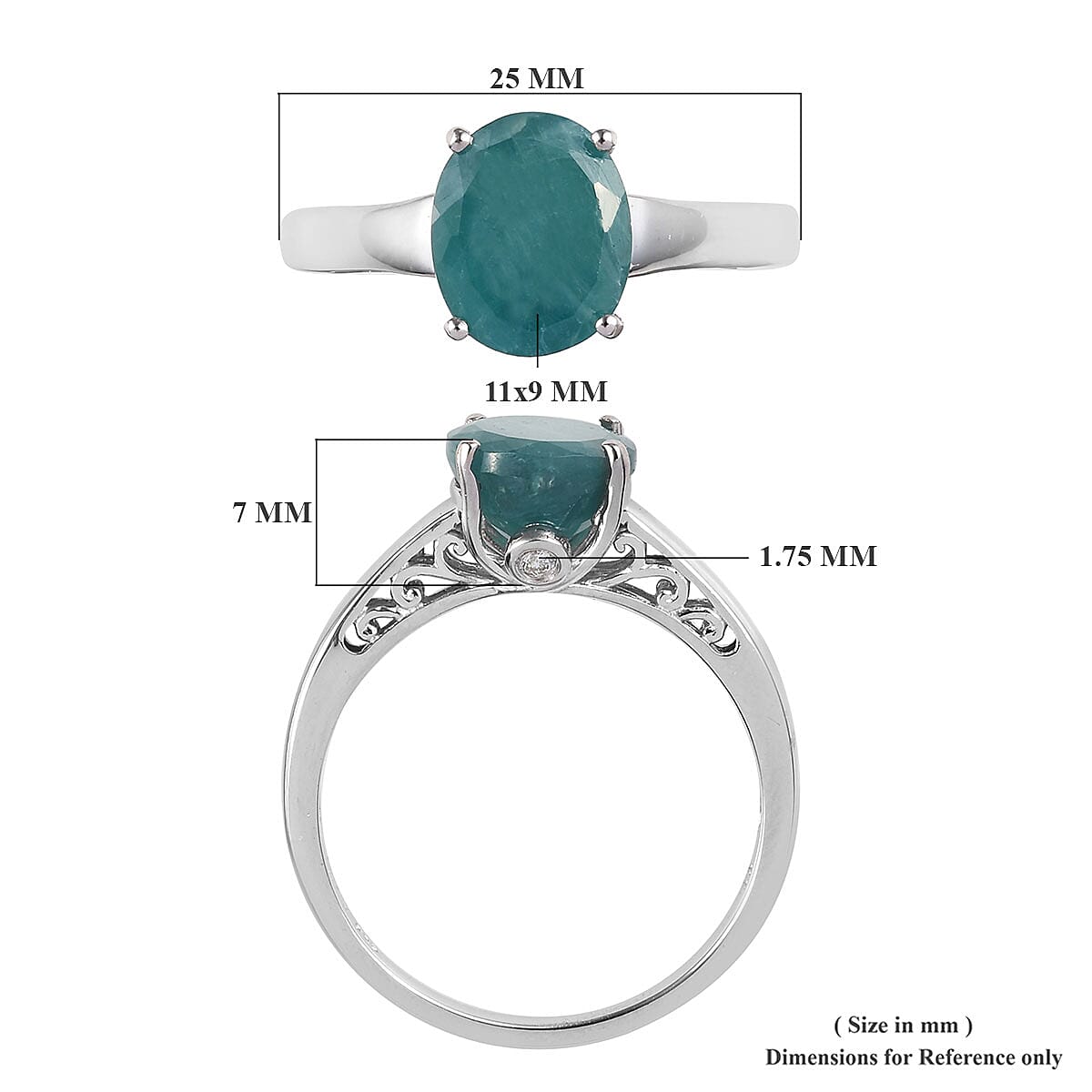 3.70 ctw Grandidierite and Diamond Accent Ring in Platinum Over Sterling Silver (Size 10.0)