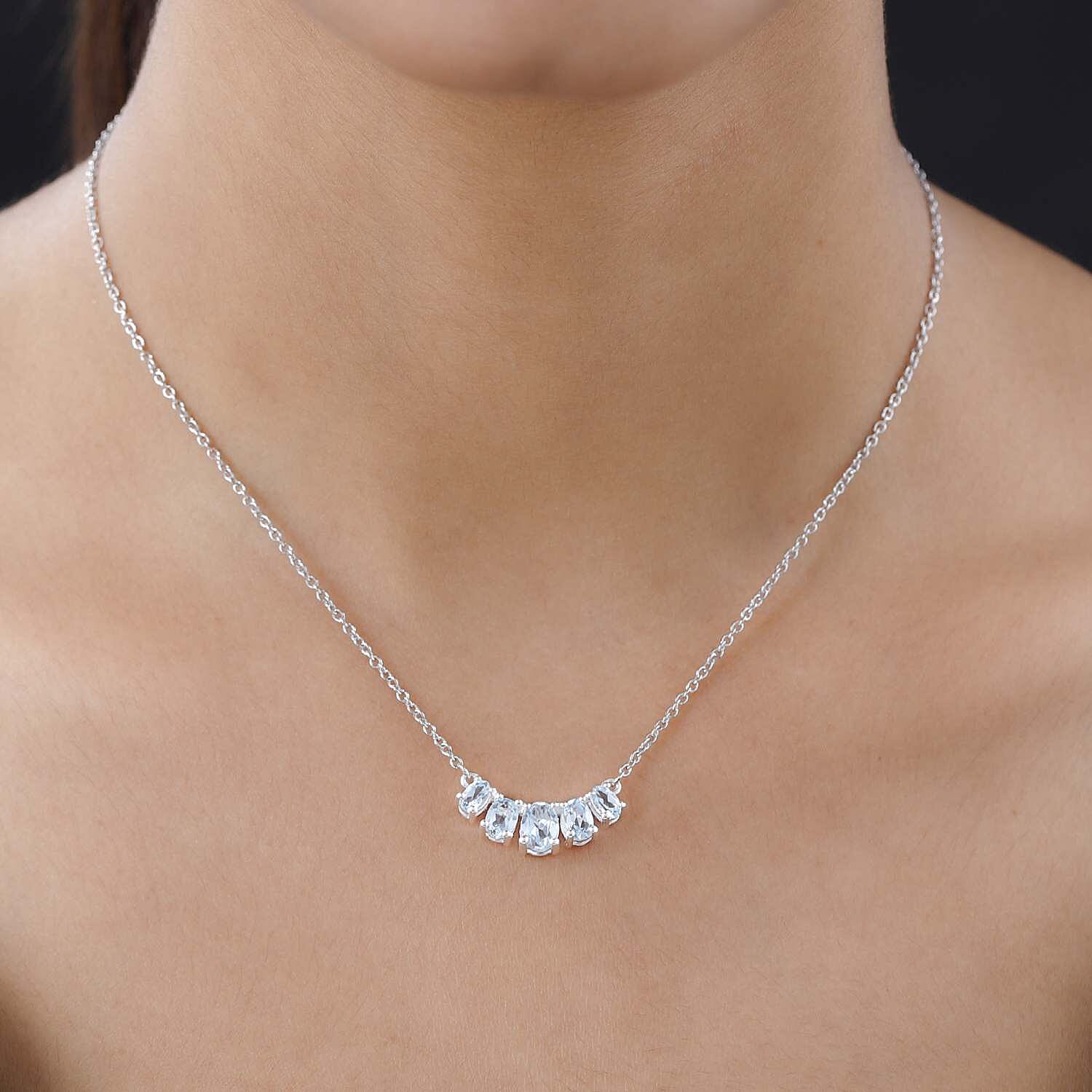 Sky Blue Topaz Necklace 18-20 Inches in Sterling Silver 2.40 ctw