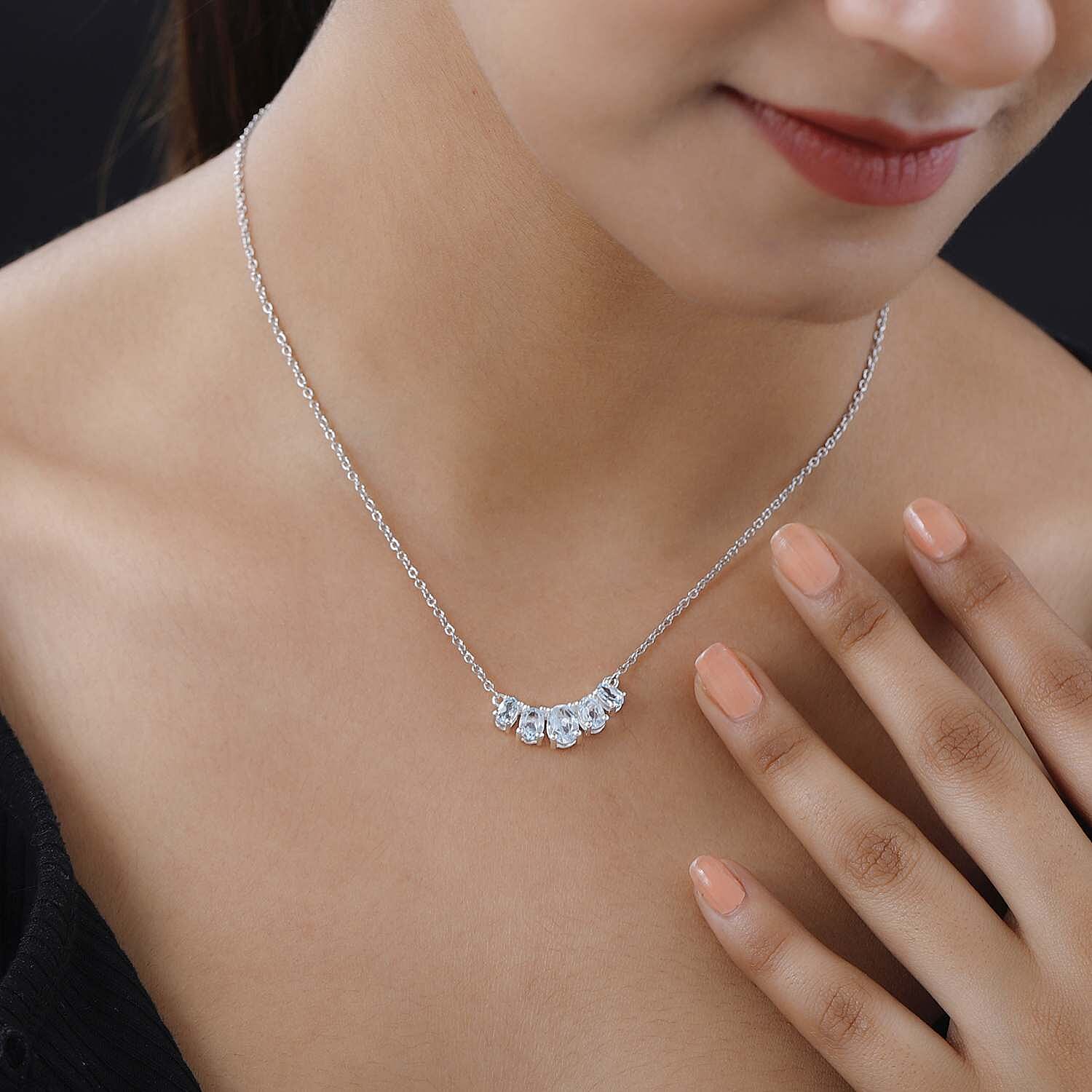 Sky Blue Topaz Necklace 18-20 Inches in Sterling Silver 2.40 ctw