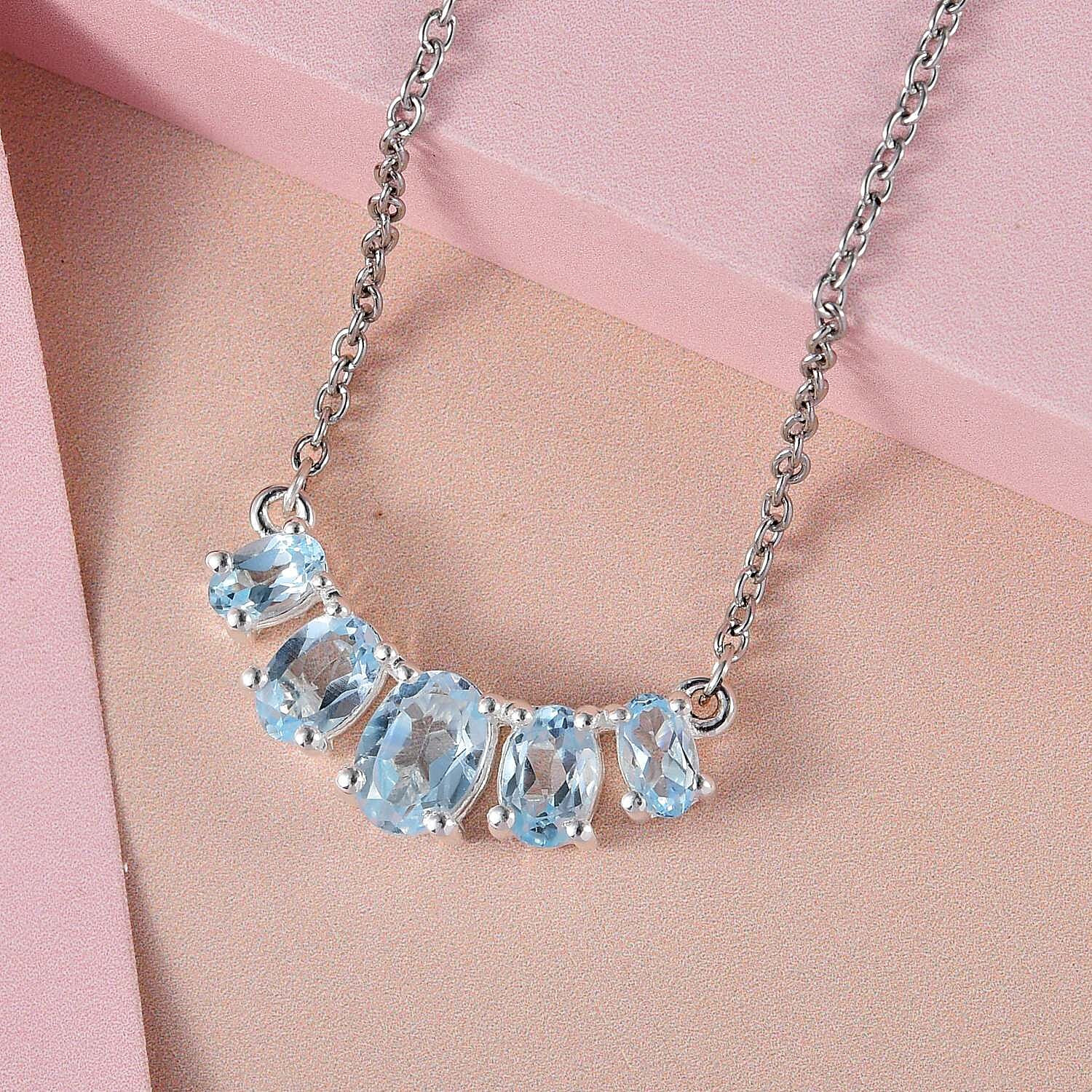 Sky Blue Topaz Necklace 18-20 Inches in Sterling Silver 2.40 ctw