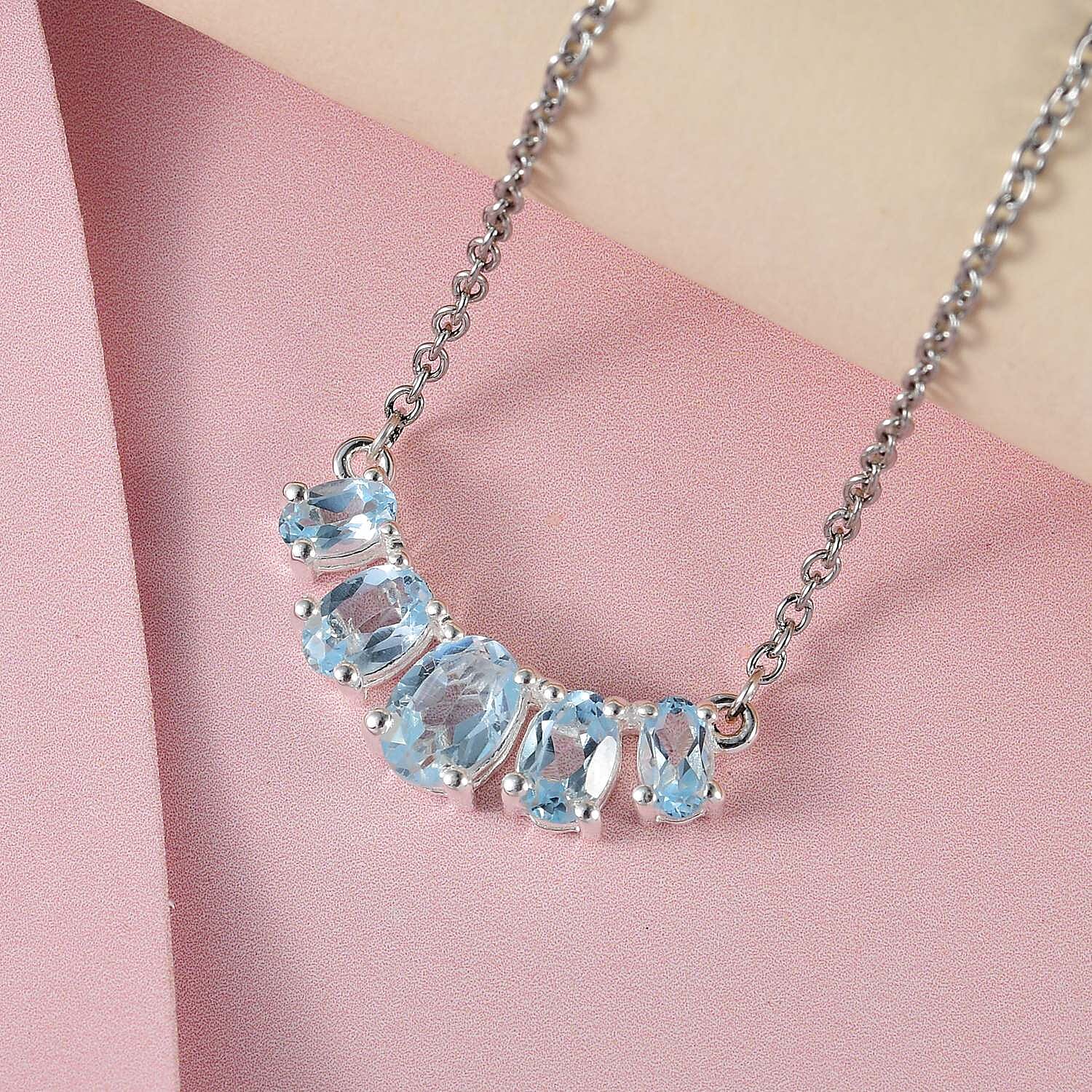 Sky Blue Topaz Necklace 18-20 Inches in Sterling Silver 2.40 ctw