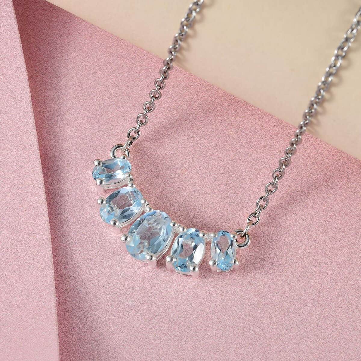 Sky Blue Topaz Necklace 18 Inches in Sterling Silver 2.40 ctw image number 4