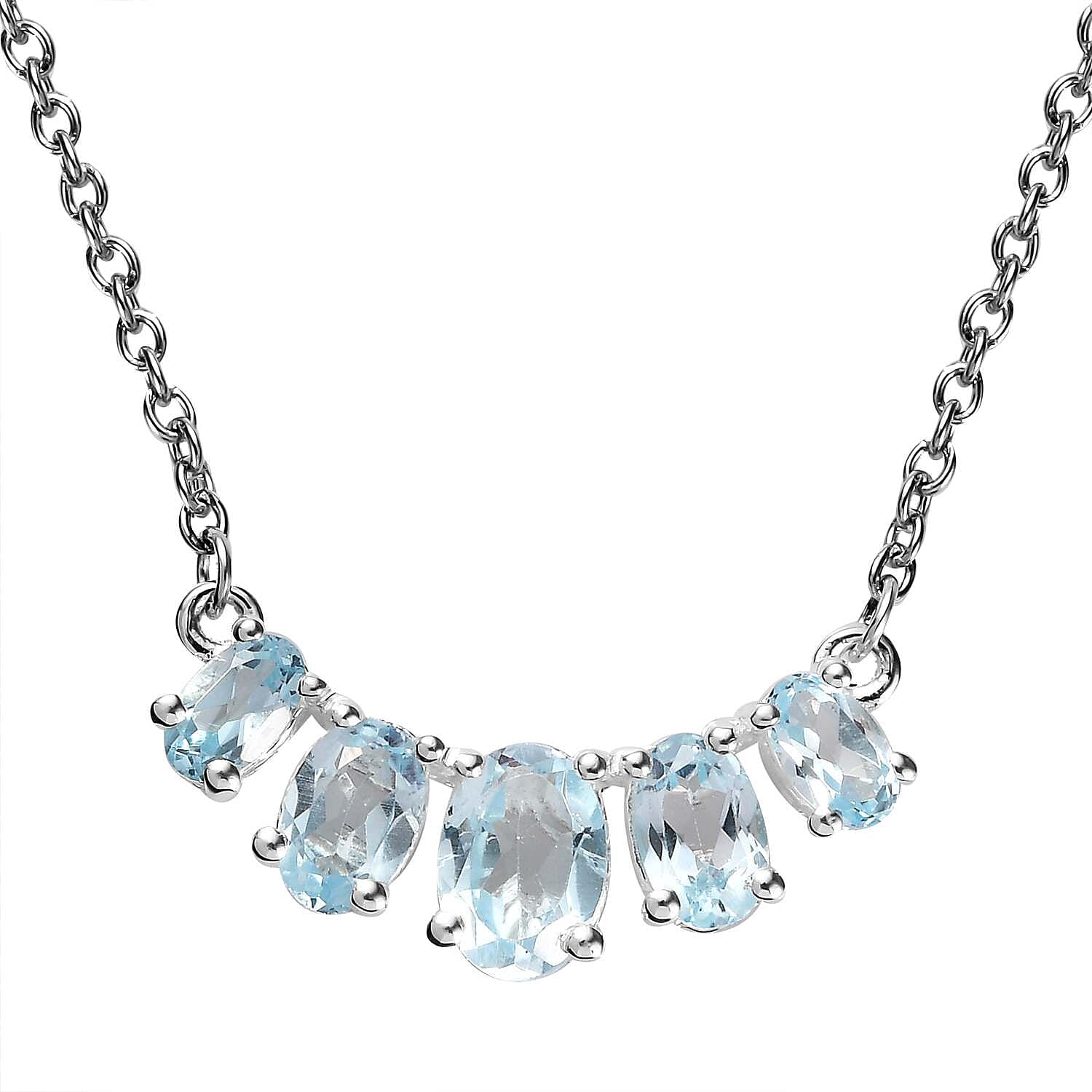 Sky Blue Topaz Necklace 18-20 Inches in Sterling Silver 2.40 ctw