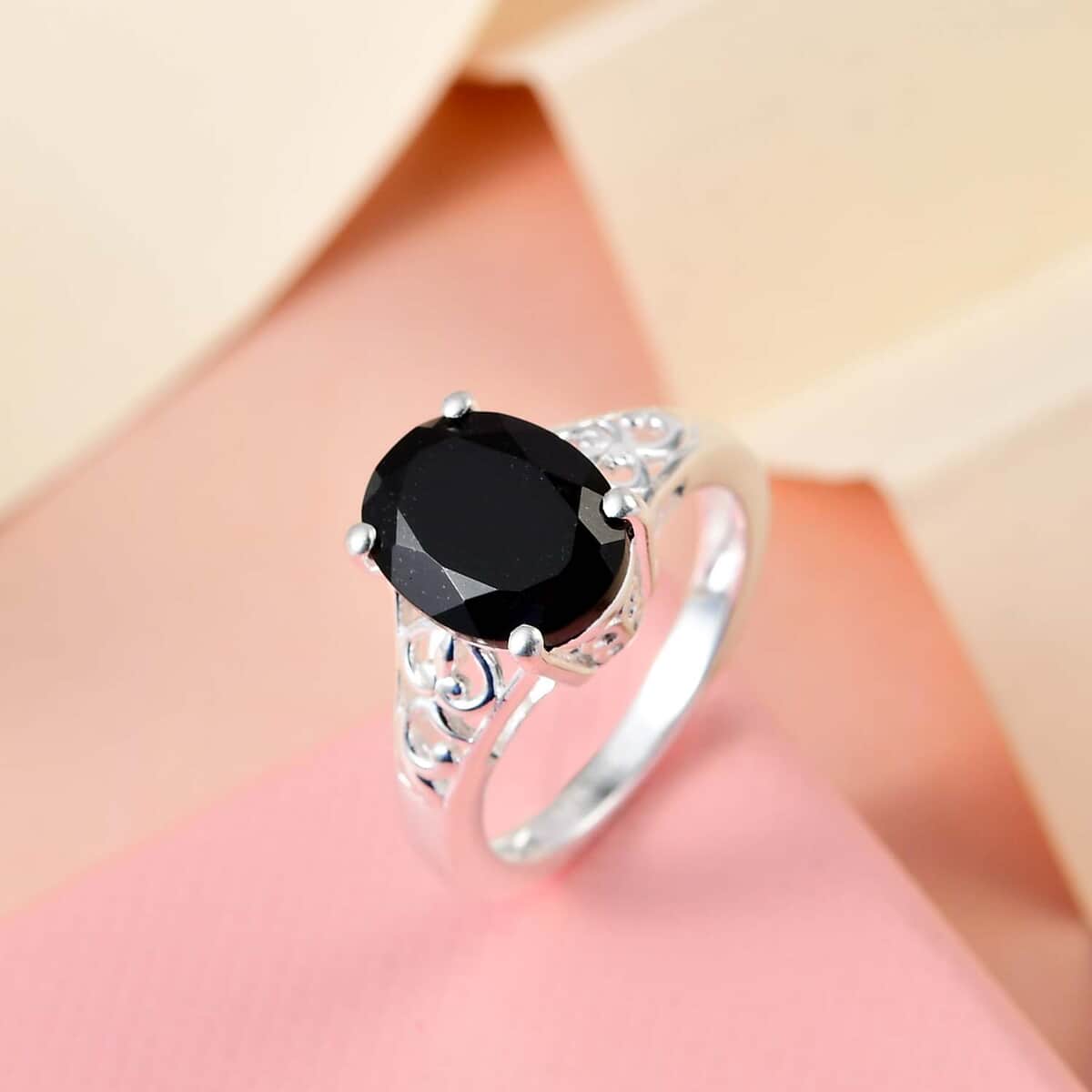 Australian Black Tourmaline Solitaire Ring in Sterling Silver 2.75 ctw image number 3