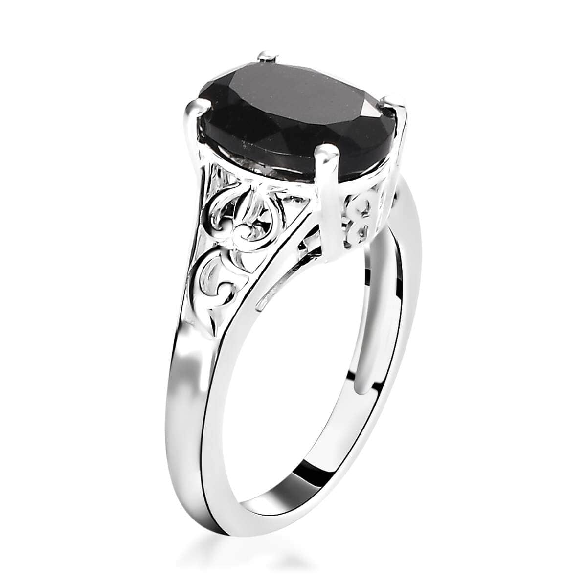 Australian Black Tourmaline Solitaire Ring in Sterling Silver 2.75 ctw image number 5