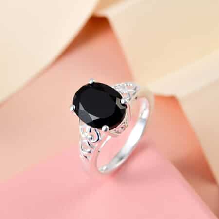 Australian Black Tourmaline Solitaire Ring in Sterling Silver (Size 11.0) 2.90 ctw image number 3