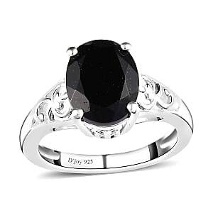 D'Joy Australian Black Tourmaline 2.90 ctw Solitaire Ring in Sterling Silver (Size 6.0)