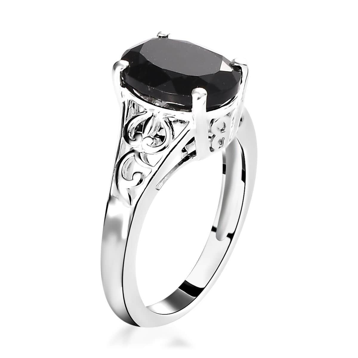 Australian Black Tourmaline Solitaire Ring in Sterling Silver (Size 8.0) 2.90 ctw image number 5