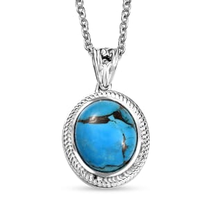 D'Joy Matrix Chestnut Brine Turquoise 5.10 ctw Solitaire Pendant in Sterling Silver with Stainless Steel Necklace 20 Inches