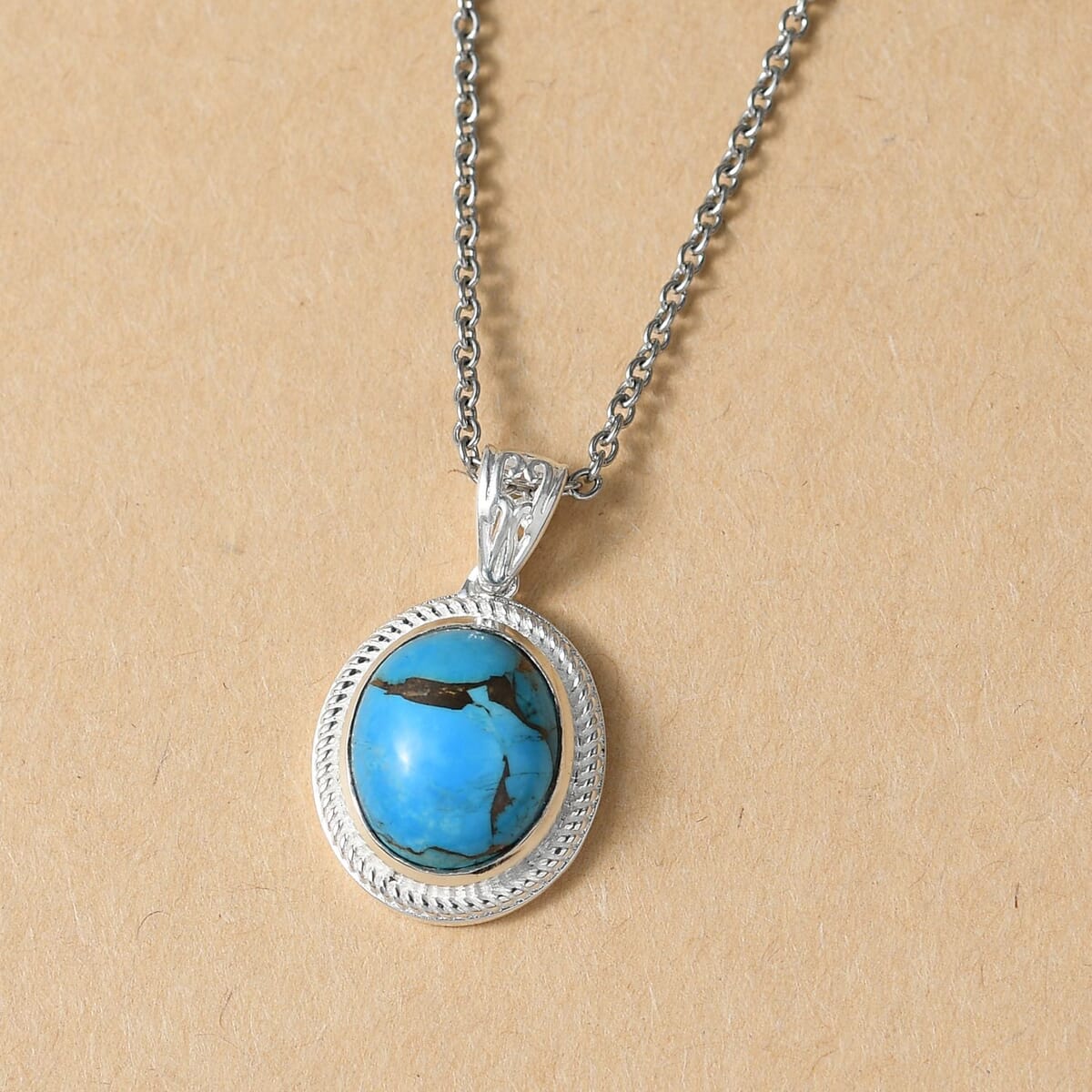 D'Joy Matrix Chestnut Brine Turquoise 5.10 ctw Solitaire Pendant in Sterling Silver with Stainless Steel Necklace 20 Inches image number 1