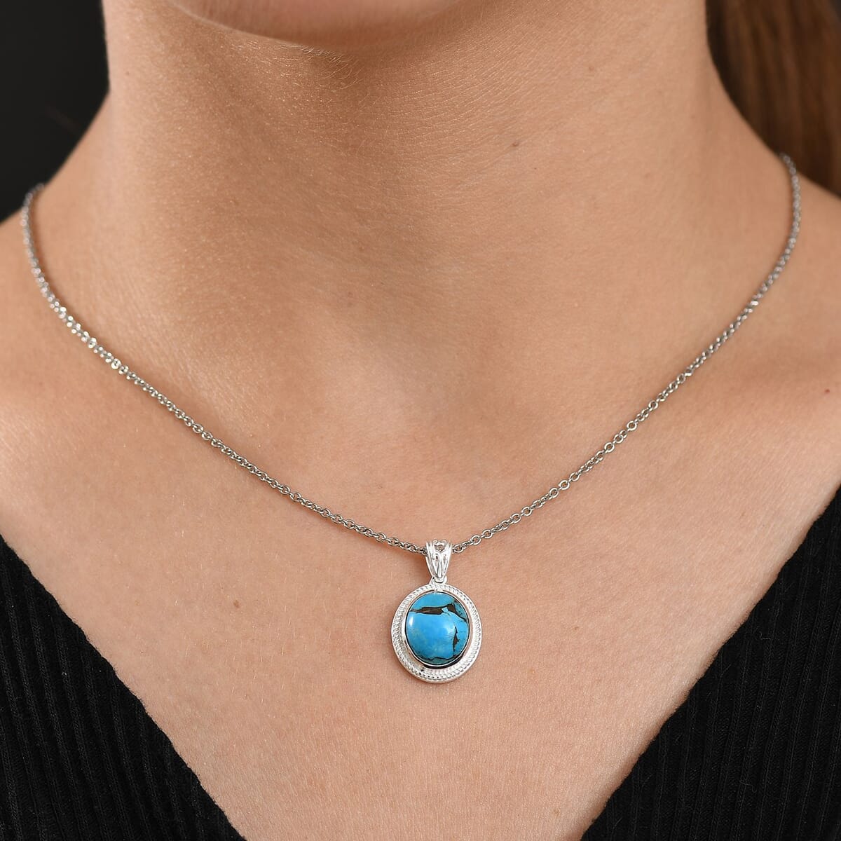 D'Joy Matrix Chestnut Brine Turquoise 5.10 ctw Solitaire Pendant in Sterling Silver with Stainless Steel Necklace 20 Inches image number 2