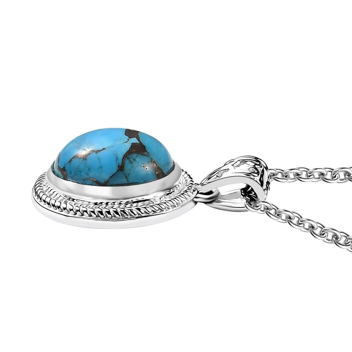 D'Joy Matrix Chestnut Brine Turquoise 5.10 ctw Solitaire Pendant in Sterling Silver with Stainless Steel Necklace 20 Inches image number 3