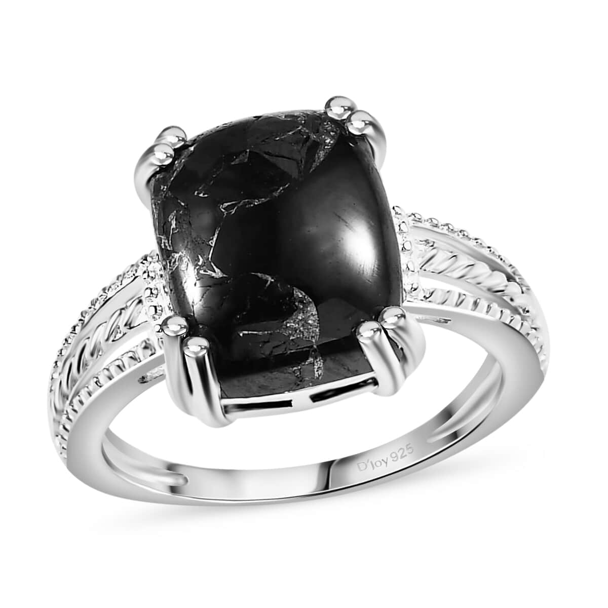 Matrix Silver Shungite 3.35 ctw Solitaire Ring in Sterling Silver (Size 11.0) image number 0