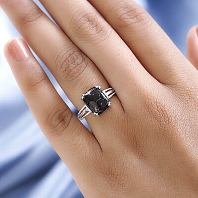 D'Joy Matrix Silver Shungite 3.35 ctw Solitaire Ring in Sterling Silver (Size 11.0)