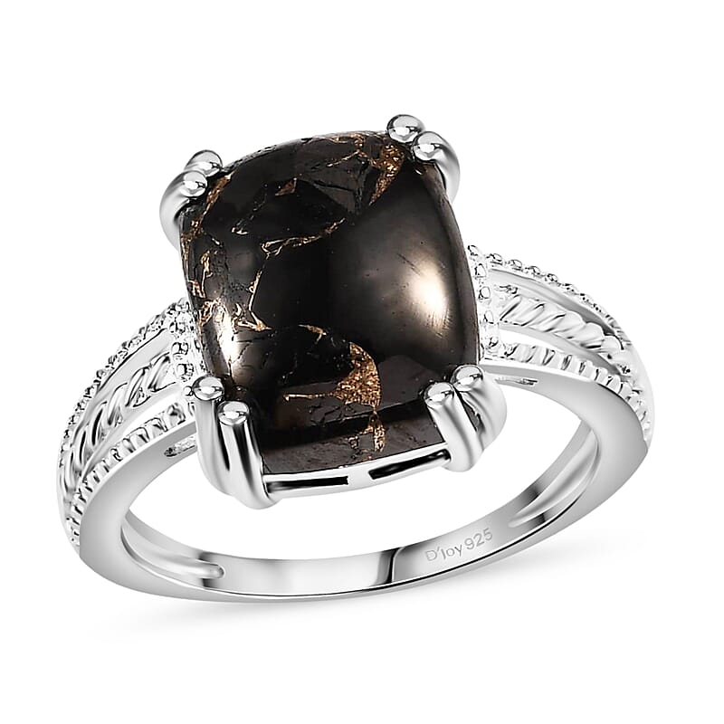 D'Joy Matrix Silver Shungite 3.35 ctw Solitaire Ring in Sterling Silver (Size 5.0)