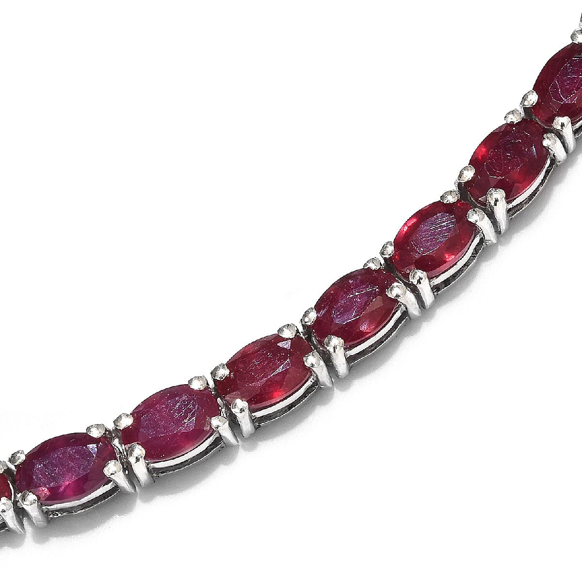 Niassa Ruby and Zircon Tennis Necklace with Heart Alligator Clasp 18 Inch in Platinum Over Sterling Silver 45.80 ctw image number 3