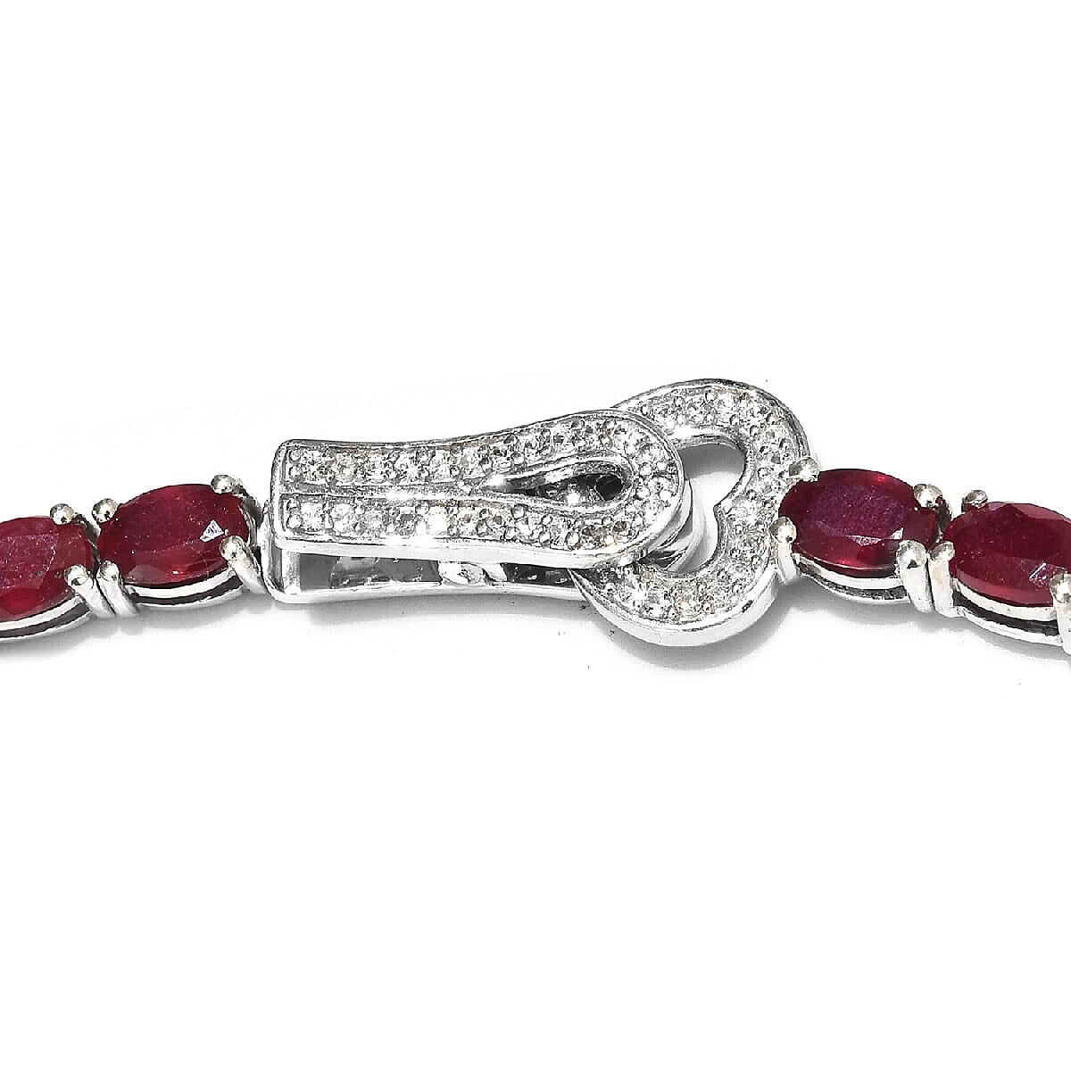 Niassa Ruby and Zircon Tennis Necklace with Heart Alligator Clasp 18 Inch in Platinum Over Sterling Silver 45.80 ctw image number 4