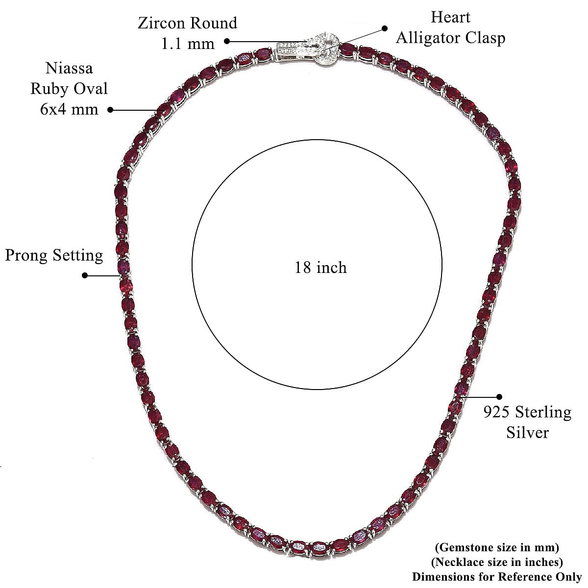 Niassa Ruby and Zircon Tennis Necklace with Heart Alligator Clasp 18 Inch in Platinum Over Sterling Silver 45.80 ctw image number 5