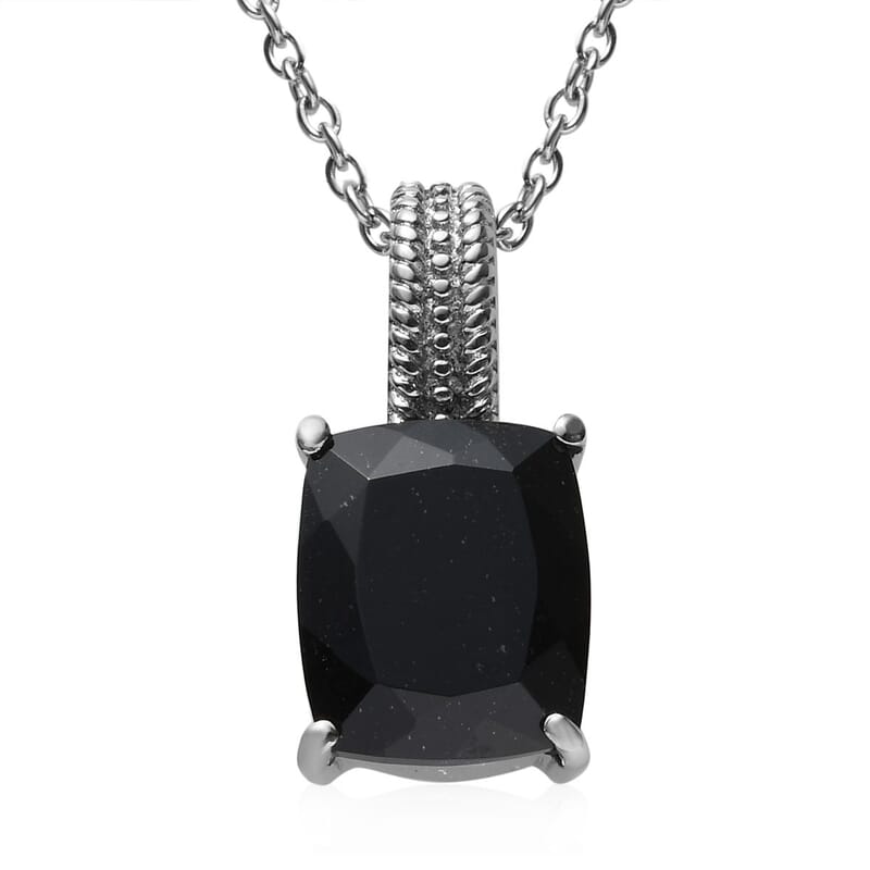 Australian Black Tourmaline 6.25 ctw Solitaire Pendant Necklace For Women in Stainless Steel 20 Inches