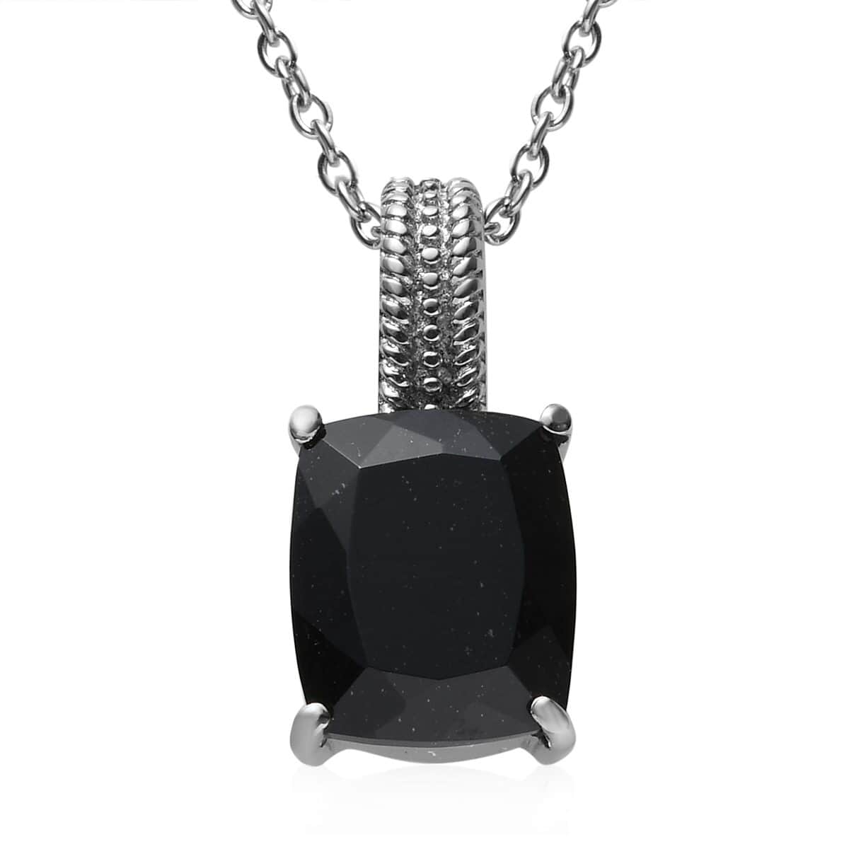 Australian Black Tourmaline Solitaire Pendant Necklace For Women in Stainless Steel image number 0