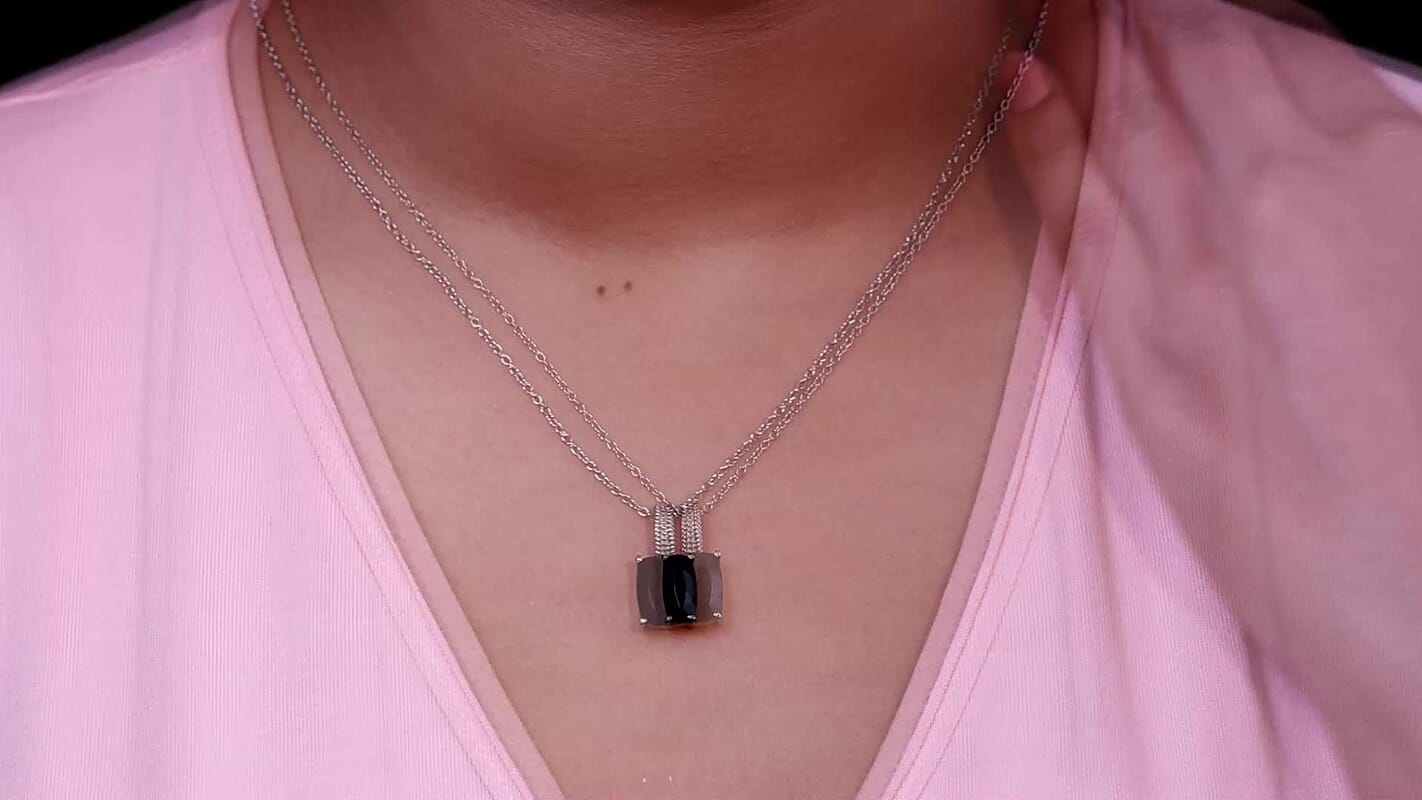 5.75 ctw Australian Black Tourmaline Pendant Necklace 20 Inches in Stainless Steel