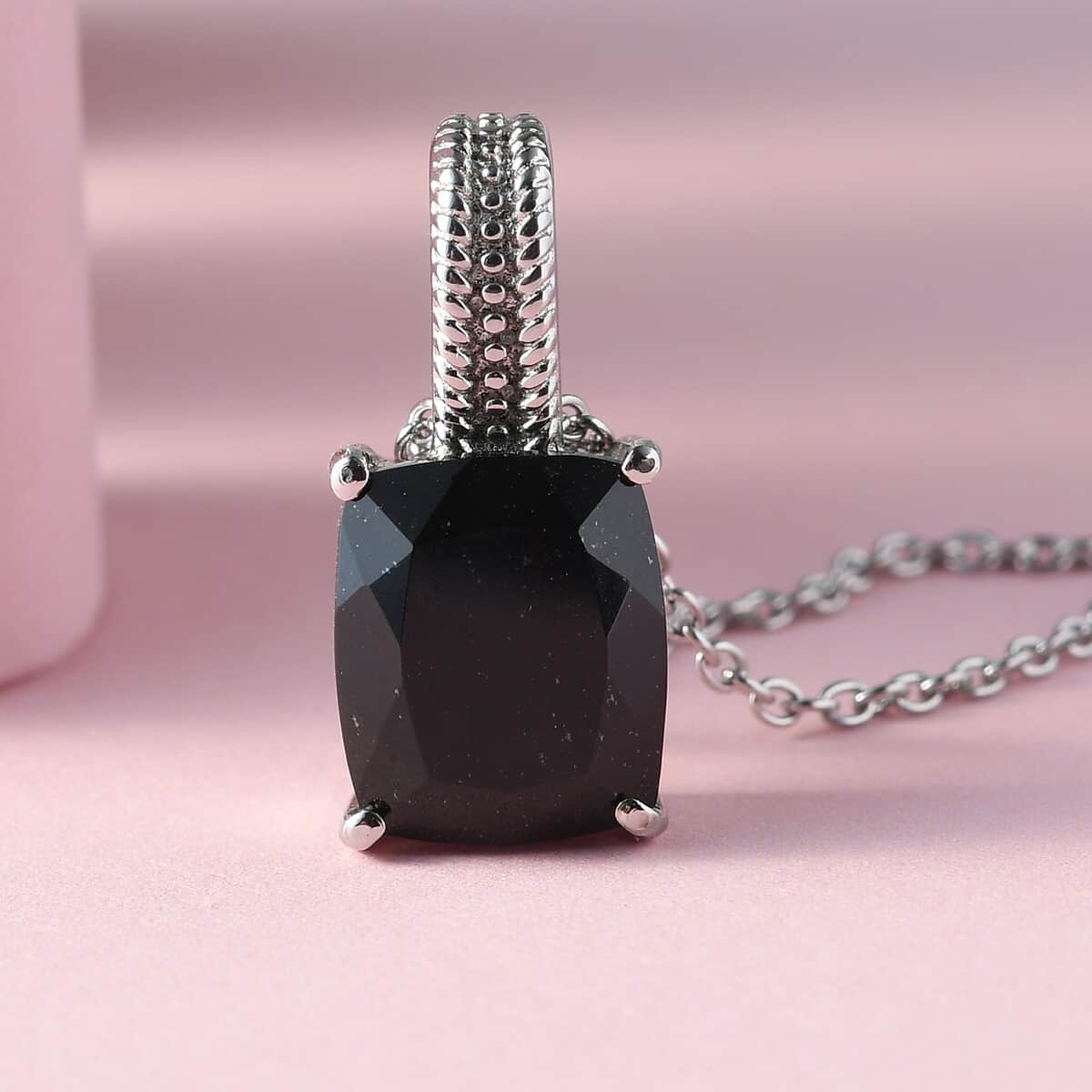 Australian Black Tourmaline Solitaire Pendant Necklace For Women in Stainless Steel image number 1