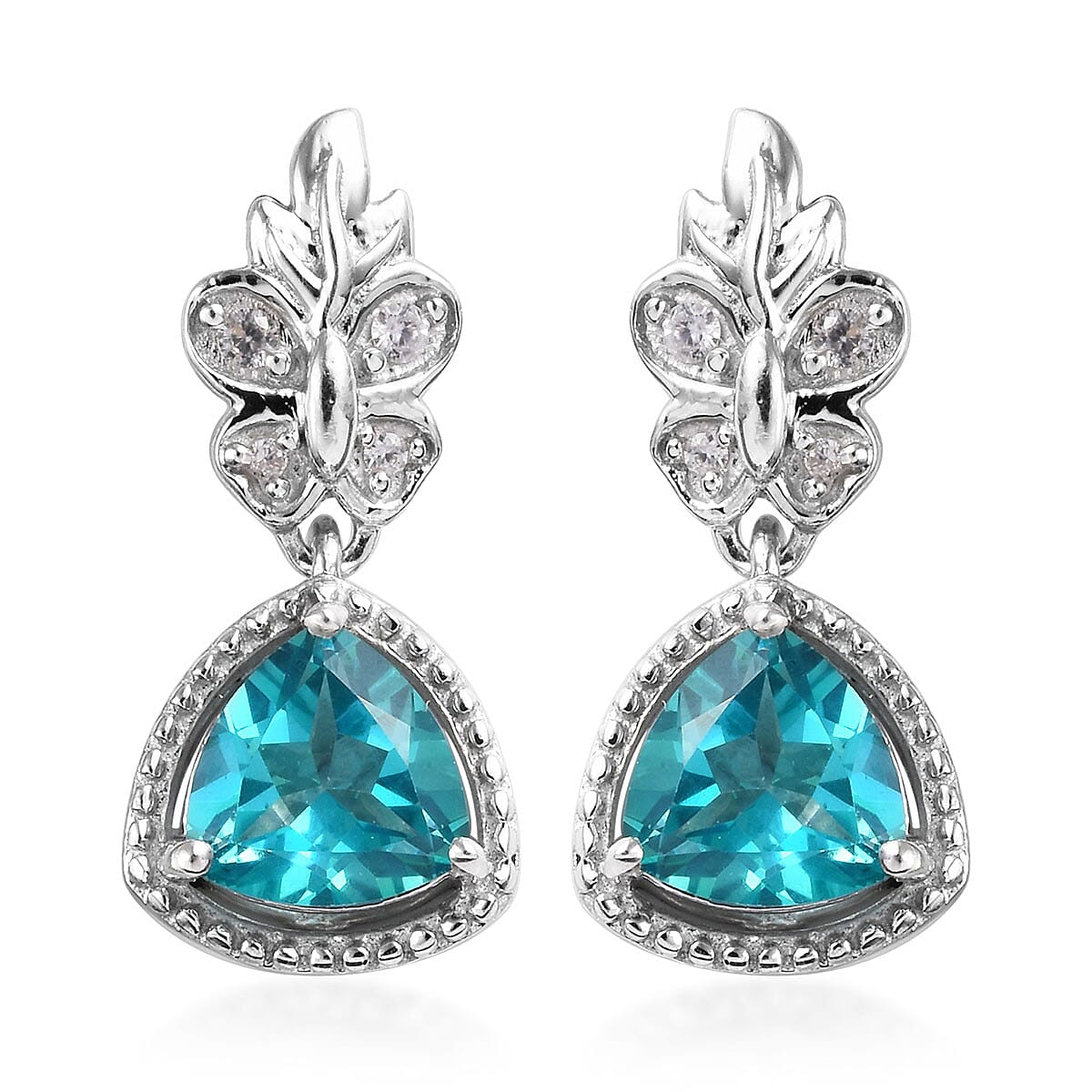 2.74 ctw Paraiba Topaz and Zircon Earrings in Platinum Over Sterling Silver
