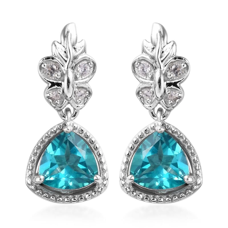 2.74 ctw Paraiba Topaz and Zircon Earrings in Platinum Over Sterling Silver