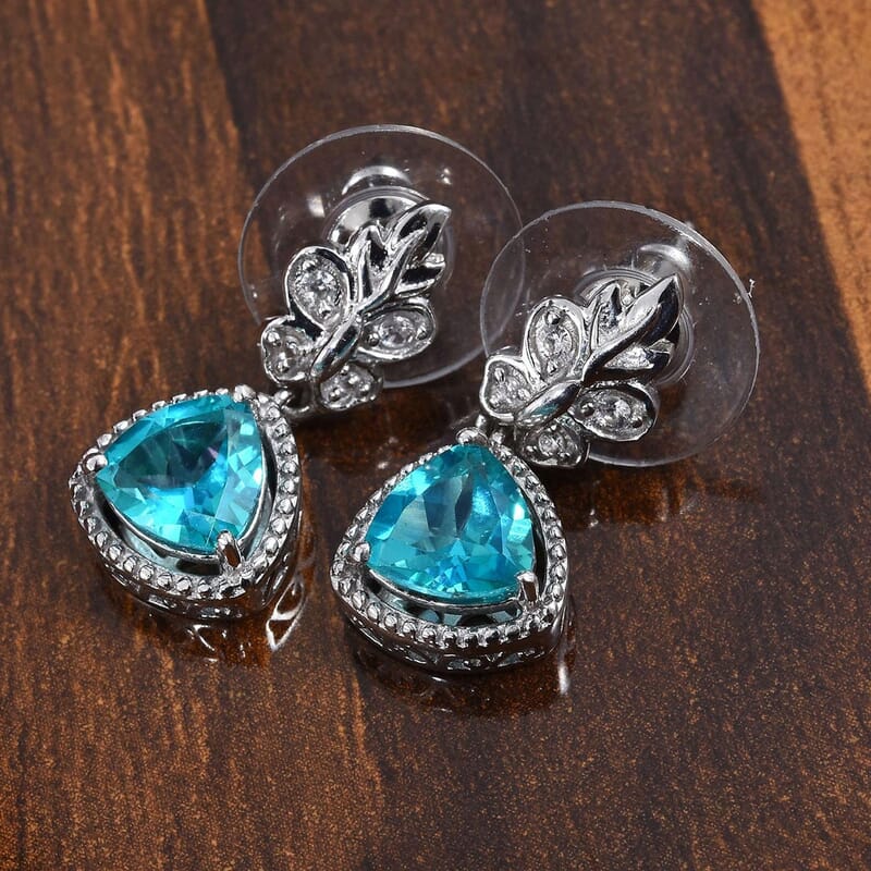 2.74 ctw Paraiba Topaz and Zircon Earrings in Platinum Over Sterling Silver