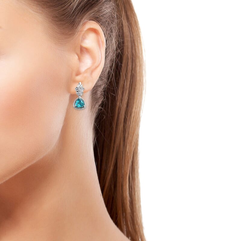 2.74 ctw Paraiba Topaz and Zircon Earrings in Platinum Over Sterling Silver