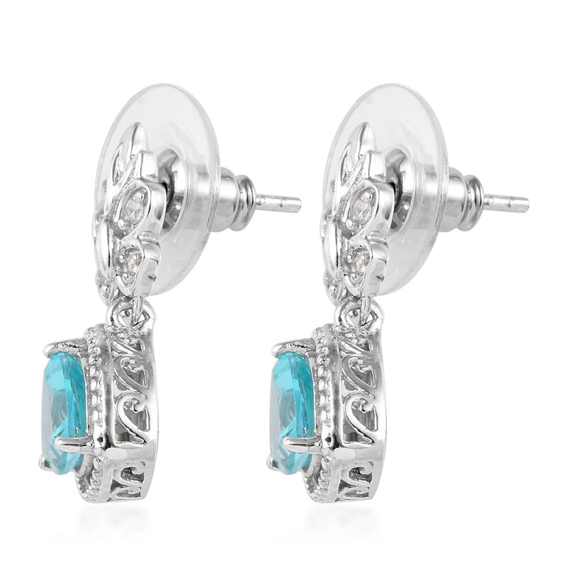2.74 ctw Paraiba Topaz and Zircon Earrings in Platinum Over Sterling Silver