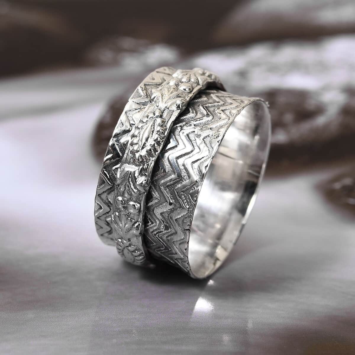 Chevron Spinner Ring in Sterling Silver, Anxiety Ring for Women, Fidget Rings for Anxiety for Women, Stress Relieving Anxiety Ring (Size 7.0) (4.50 g) image number 1