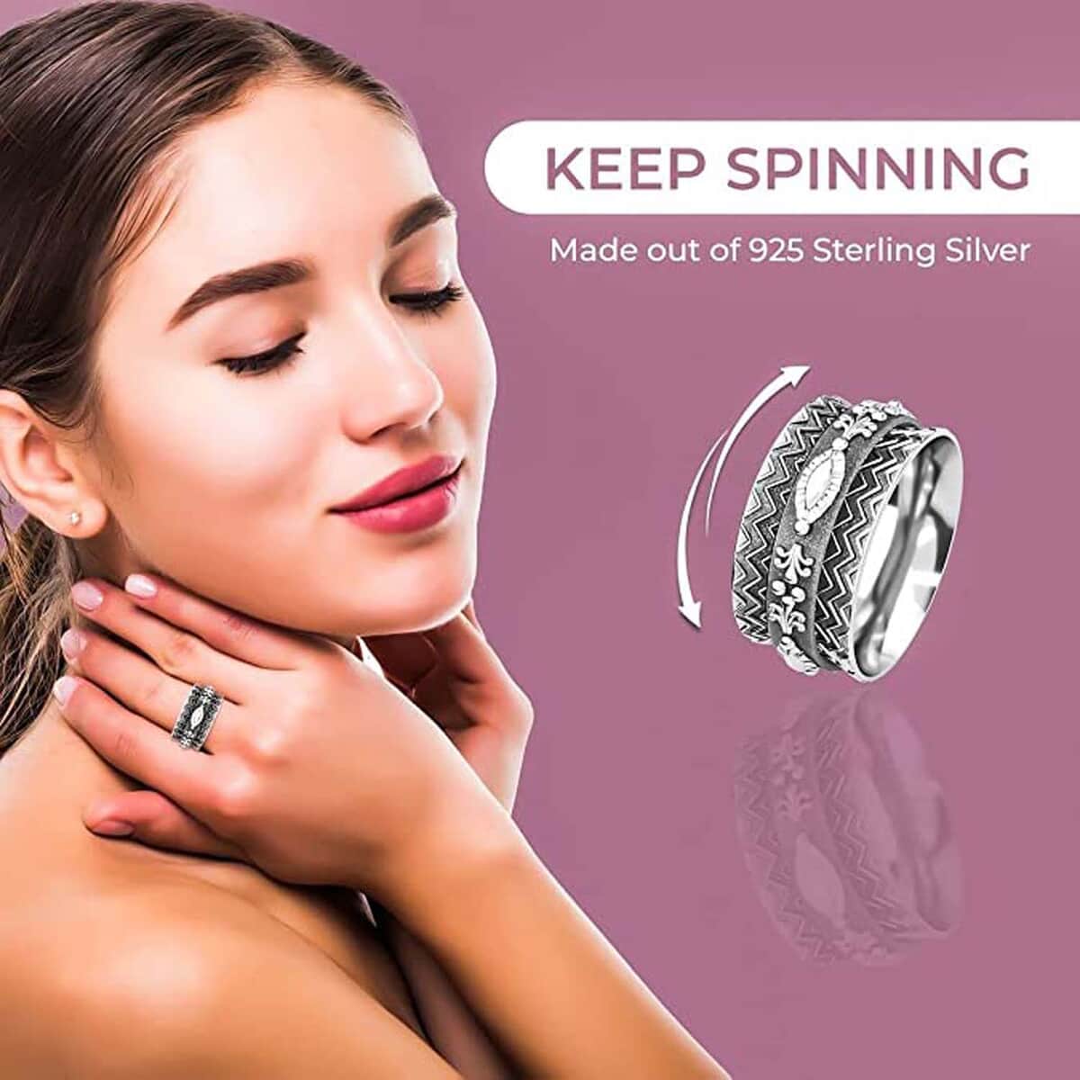 Chevron Spinner Ring in Sterling Silver, Anxiety Ring for Women, Fidget Rings for Anxiety for Women, Stress Relieving Anxiety Ring (Size 7.0) (4.50 g) image number 4