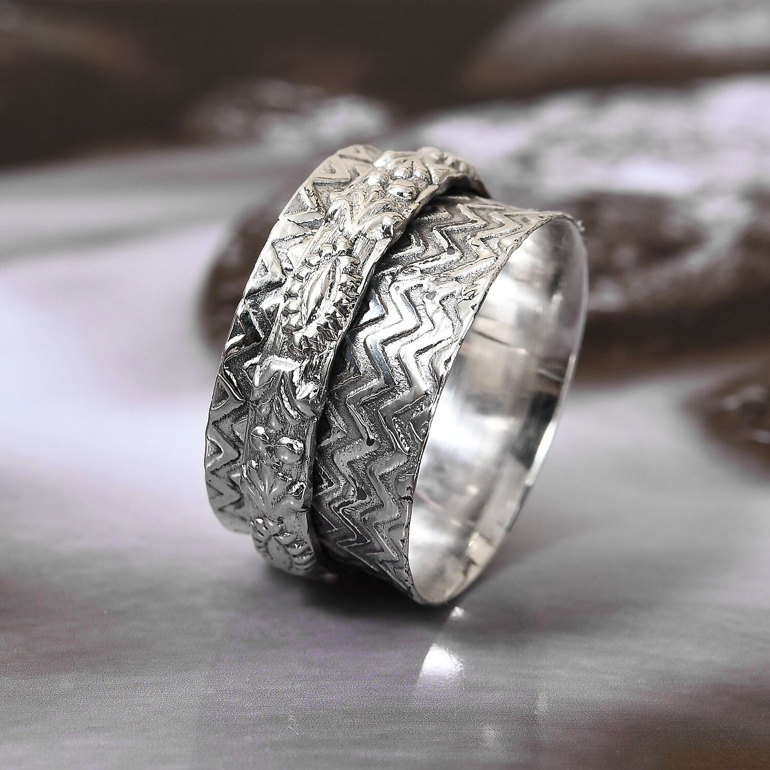 Chevron Spinner Ring in Sterling Silver, Anxiety Ring for Women, Fidget Rings for Anxiety for Women, Stress Relieving Anxiety Ring (Size 8.0) (4.50 g)