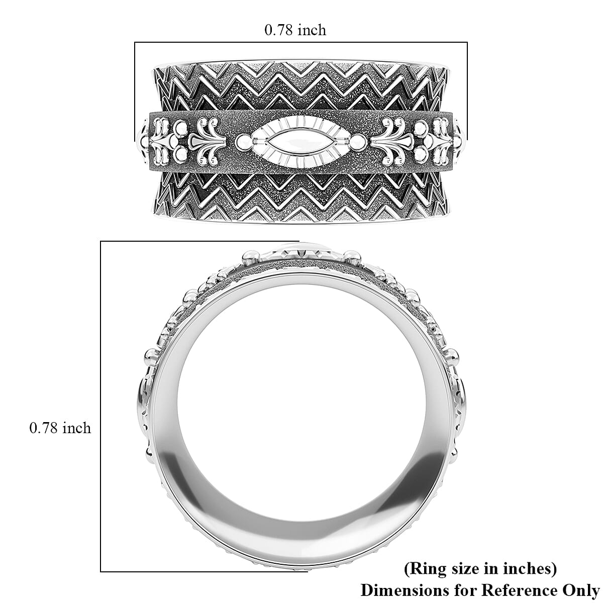 Chevron Spinner Ring in Sterling Silver, Anxiety Ring for Women, Fidget Rings for Anxiety for Women, Stress Relieving Anxiety Ring (Size 8.0) (4.50 g)