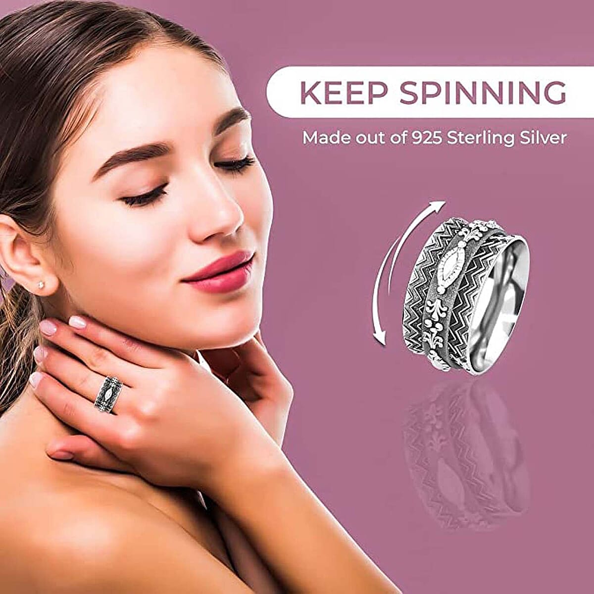 Chevron Spinner Ring in Sterling Silver, Anxiety Ring for Women, Fidget Rings for Anxiety for Women, Stress Relieving Anxiety Ring (Size 9.0) (4.50 g) image number 4