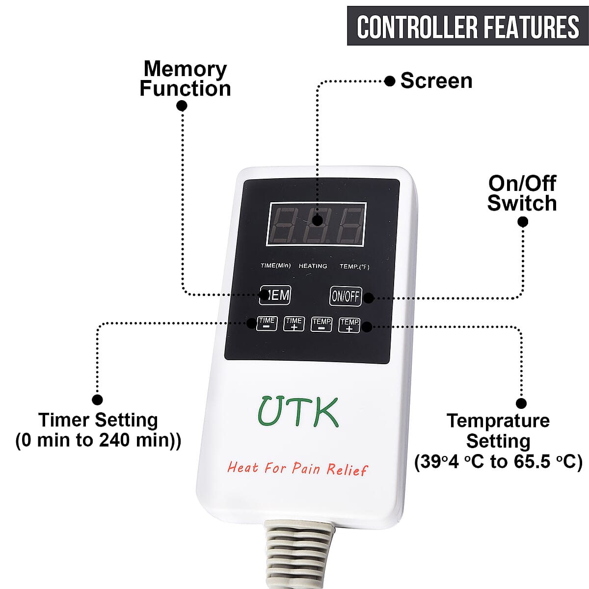UTK Far Infrared Natural Jade, Tourmaline and Shungite Pro Heating Pad with Bonus Cover image number 2