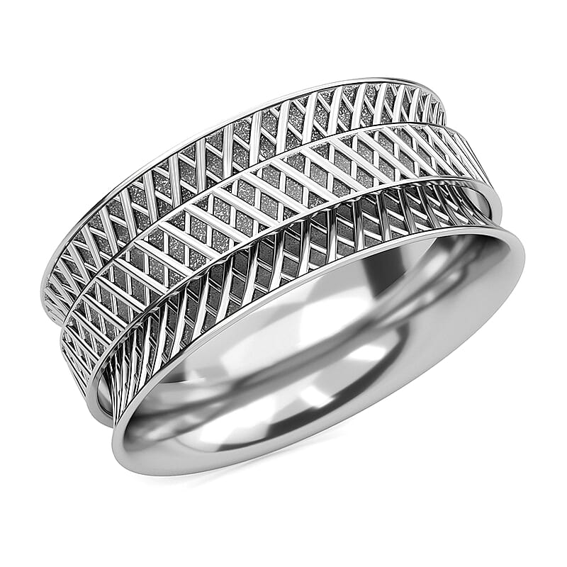 Checker Spinner Ring in Sterling Silver, Anxiety Ring for Women, Fidget Rings for Anxiety for Women, Stress Relieving Anxiety Ring (Size 11.0) (3.45 g)