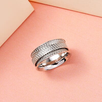 Checker Spinner Ring in Sterling Silver, Anxiety Ring for Women, Fidget Rings for Anxiety for Women, Stress Relieving Anxiety Ring (Size 11.0) (3.45 g)