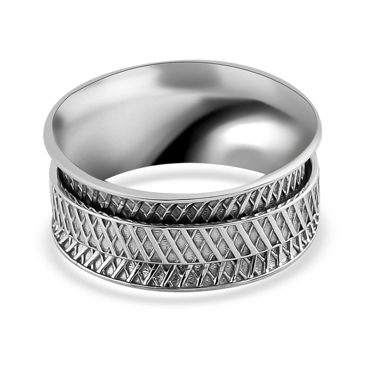 Checker Spinner Ring in Sterling Silver, Anxiety Ring for Women, Fidget Rings for Anxiety for Women, Stress Relieving Anxiety Ring (Size 5.0) (3.45 g) image number 4