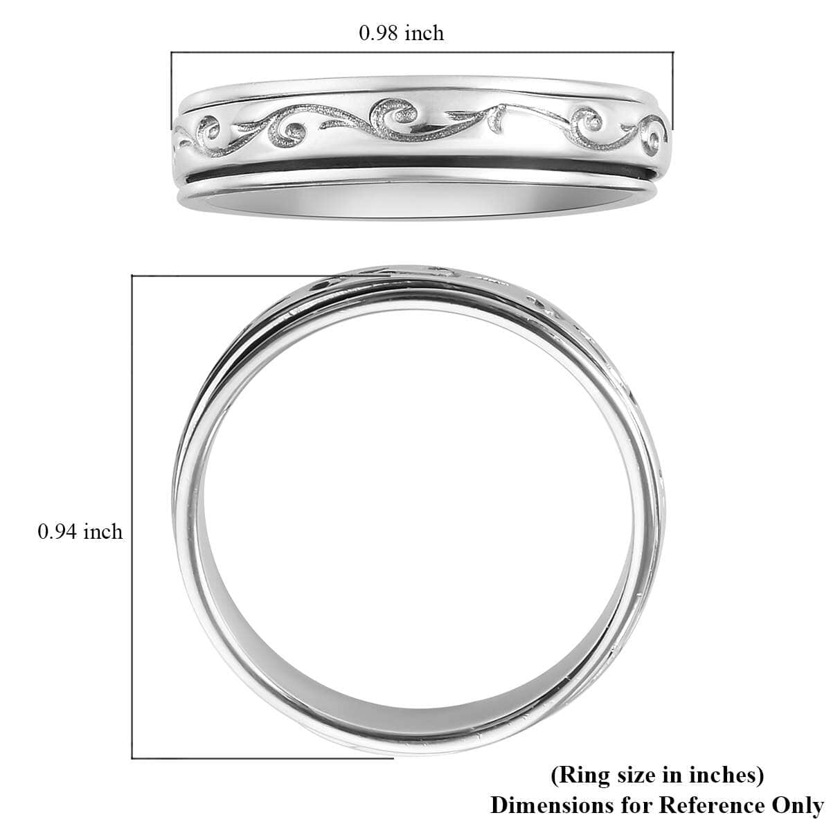 Vines Sterling Silver Spinner Ring, Anxiety Ring for Women, Fidget Rings for Anxiety, Stress Relieving Anxiety Ring (Size 5.0) image number 6