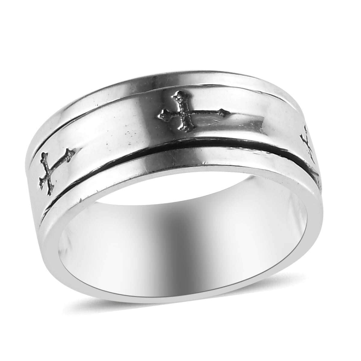 Sterling Silver Cross Engraved Spinner Ring, Anxiety Ring for Women, Fidget Rings for Anxiety for Women, Stress Relieving Anxiety Ring, Promise Rings (Size 10.0) (4.75 g) image number 0