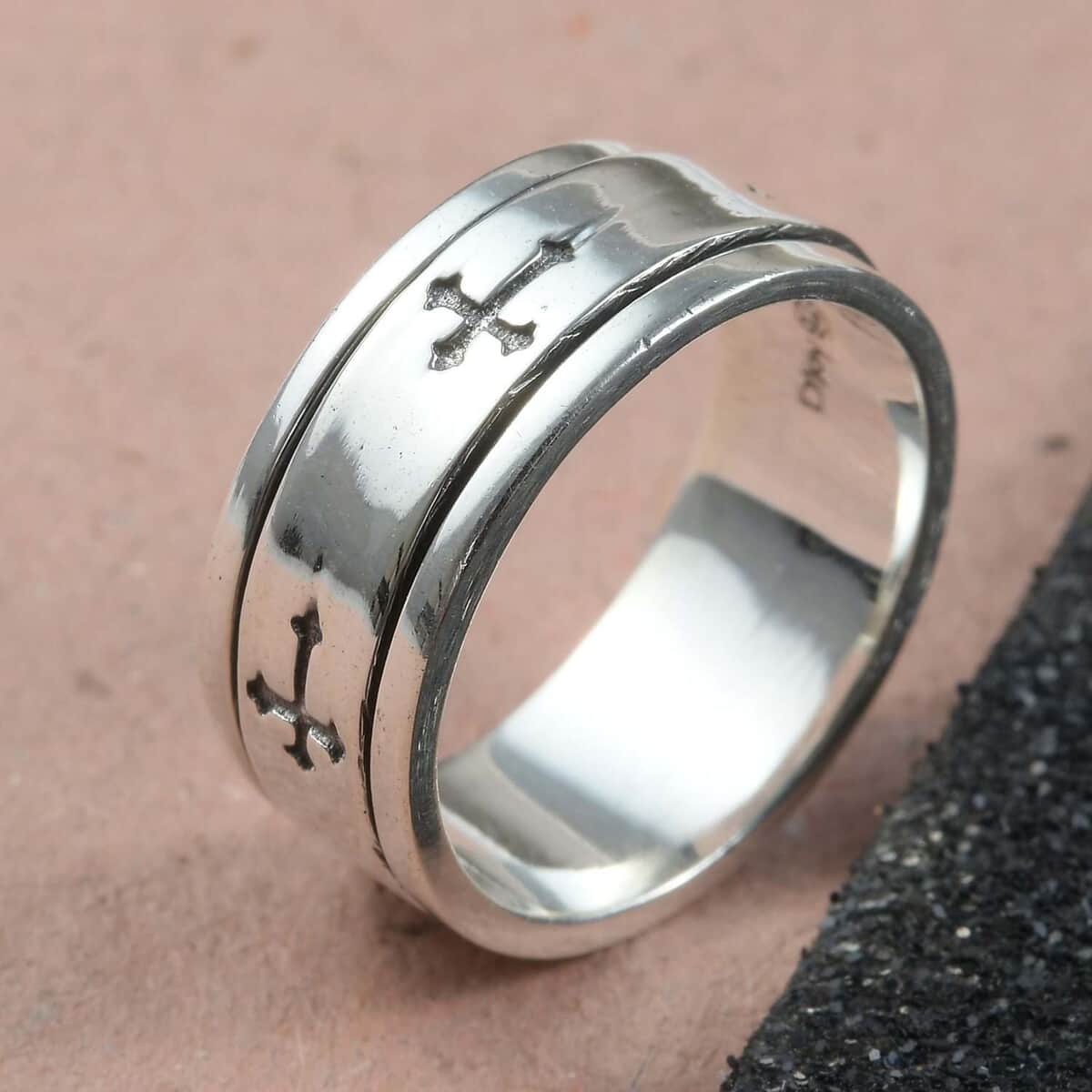 Sterling Silver Cross Engraved Spinner Ring, Anxiety Ring for Women, Fidget Rings for Anxiety for Women, Stress Relieving Anxiety Ring, Promise Rings (Size 10.0) (4.75 g) image number 1