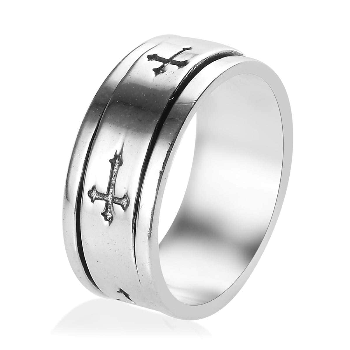 Sterling Silver Cross Engraved Spinner Ring, Anxiety Ring for Women, Fidget Rings for Anxiety for Women, Stress Relieving Anxiety Ring, Promise Rings (Size 10.0) (4.75 g) image number 3